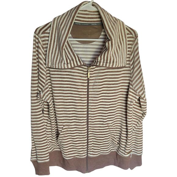 Calvin Klein Performance Quick Dry Light Jacket Zippered Striped Plus Sz 1XL EUC - Picture 1 of 10
